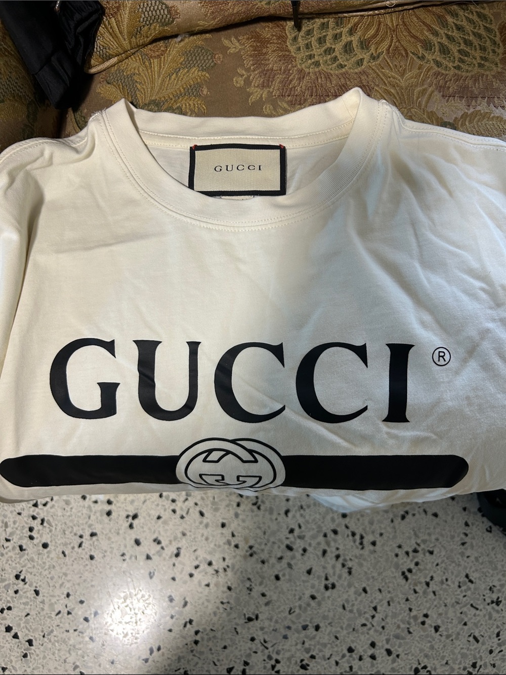 Gucci White Kids Logo Tee with Black Print